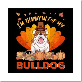 Thankful for my english Bulldog Dog Thanksgiving Posters and Art